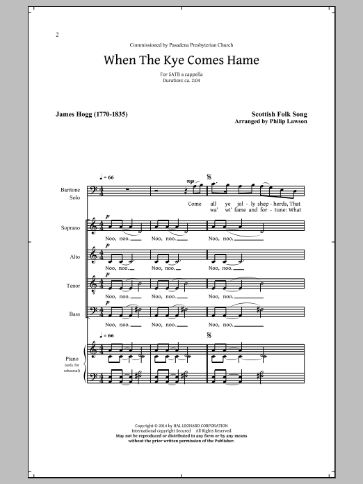 Scottish Folksong When The Kye Comes Hame (arr. Philip Lawson) Sheet Music Notes & Chords for SATB - Download or Print PDF