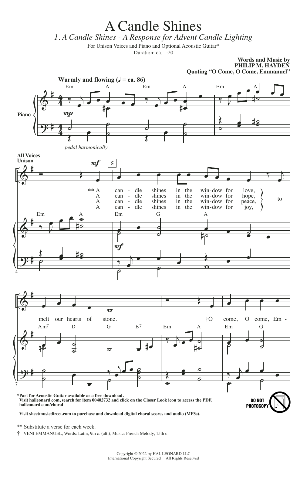 Philip M. Hayden A Candle Shines (A Response For Advent Candle Lighting) Sheet Music Notes & Chords for Unison Choir - Download or Print PDF