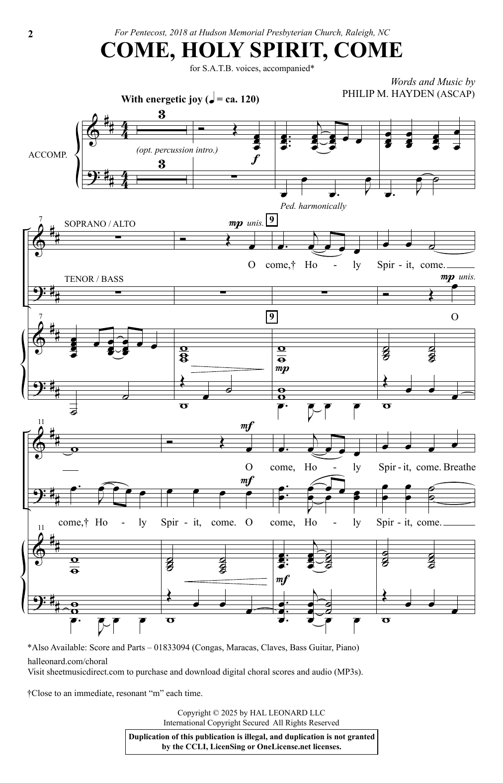 Philip M. Hayden Come, Holy Spirit, Come Sheet Music Notes & Chords for SATB Choir - Download or Print PDF