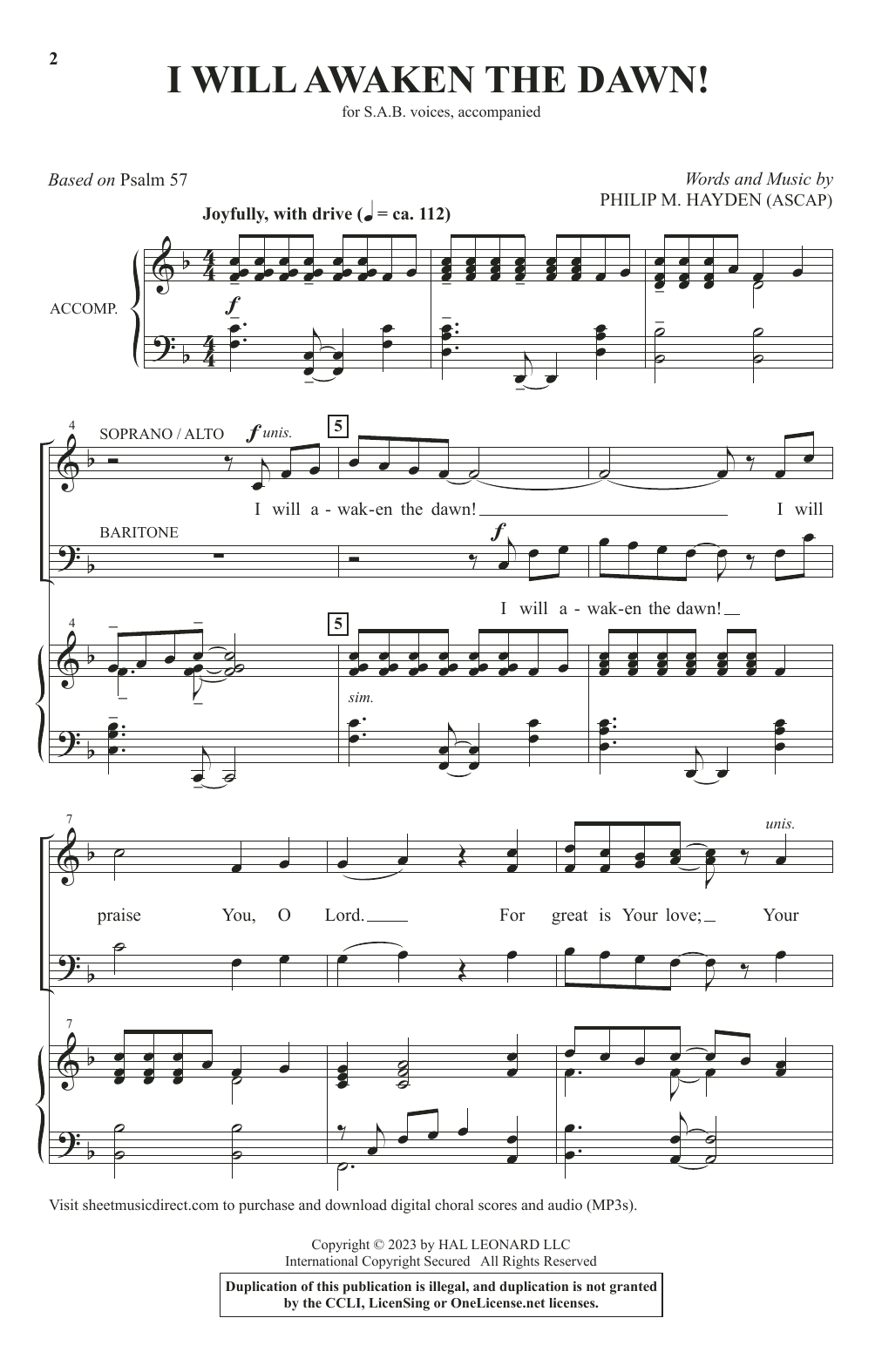 Philip M. Hayden I Will Awaken The Dawn! Sheet Music Notes & Chords for SAB Choir - Download or Print PDF