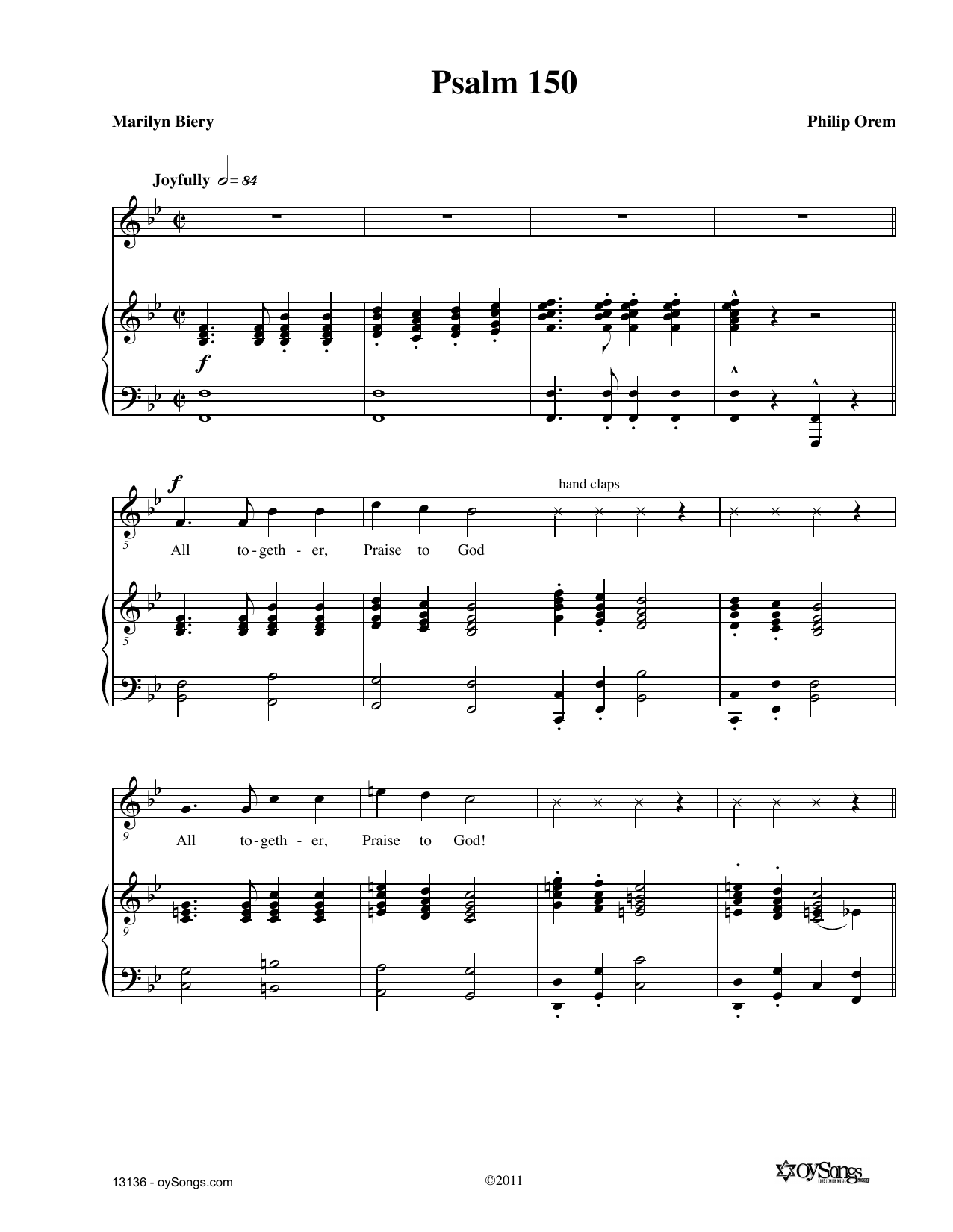 Philip Orem Psalm 150 Sheet Music Notes & Chords for Piano & Vocal - Download or Print PDF