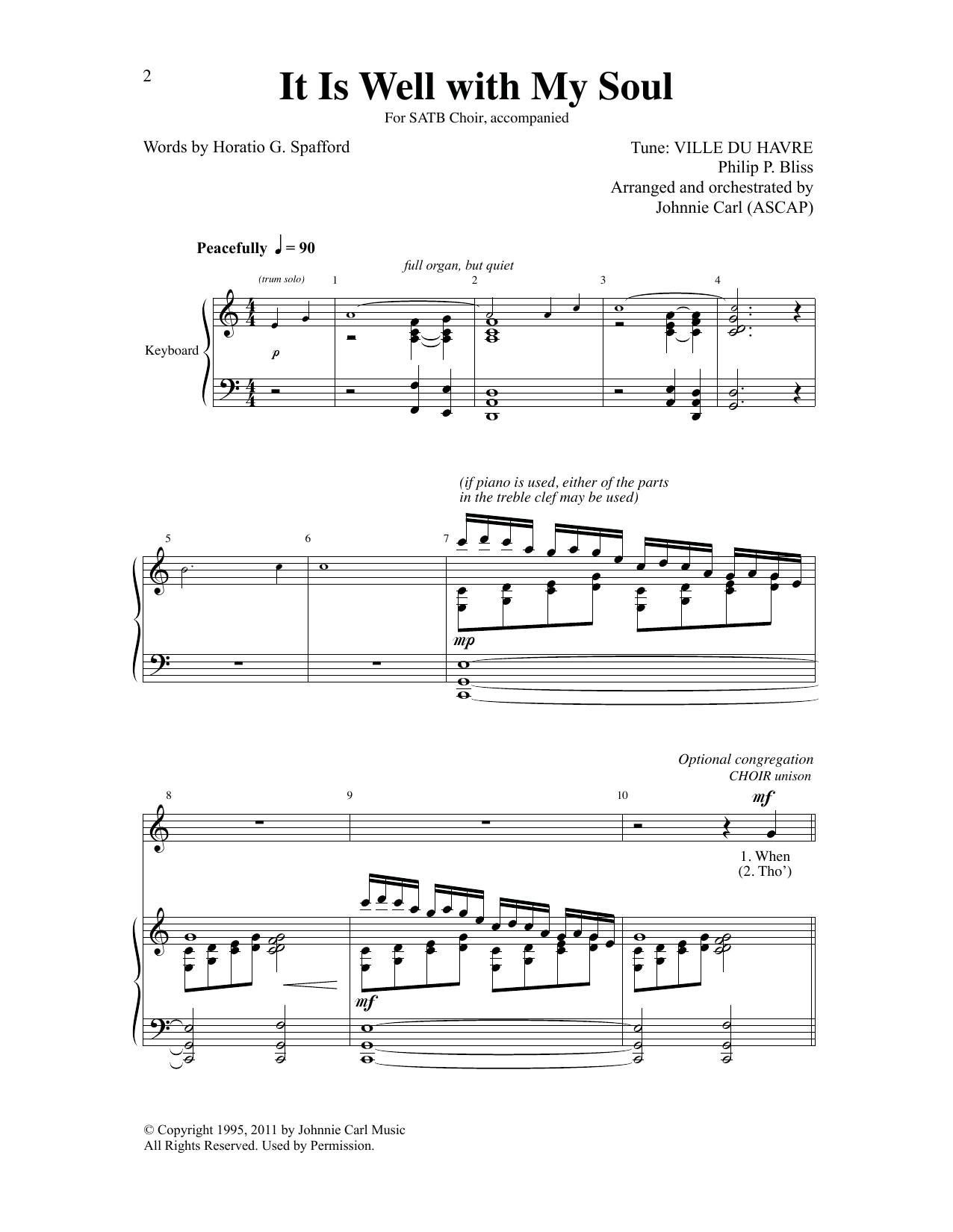 Philip P. Bliss It Is Well With My Soul (arr. Johnnie Carl) Sheet Music Notes & Chords for SATB Choir - Download or Print PDF