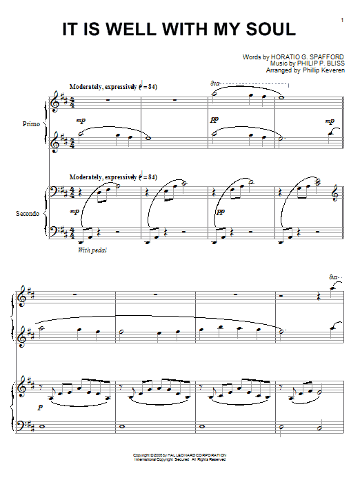 Philip P. Bliss It Is Well With My Soul Sheet Music Notes & Chords for Piano Duet - Download or Print PDF
