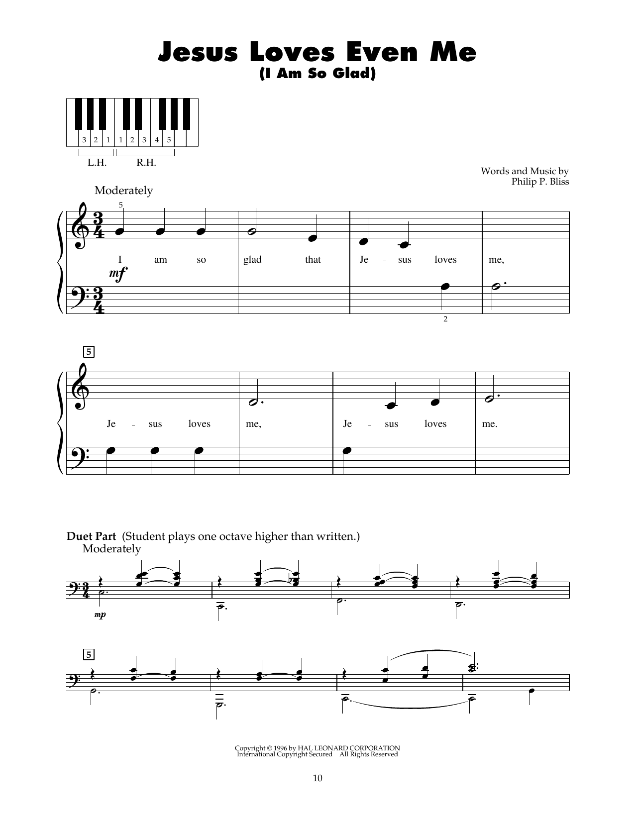 Philip P. Bliss Jesus Loves Even Me (I Am So Glad) Sheet Music Notes & Chords for 5-Finger Piano - Download or Print PDF