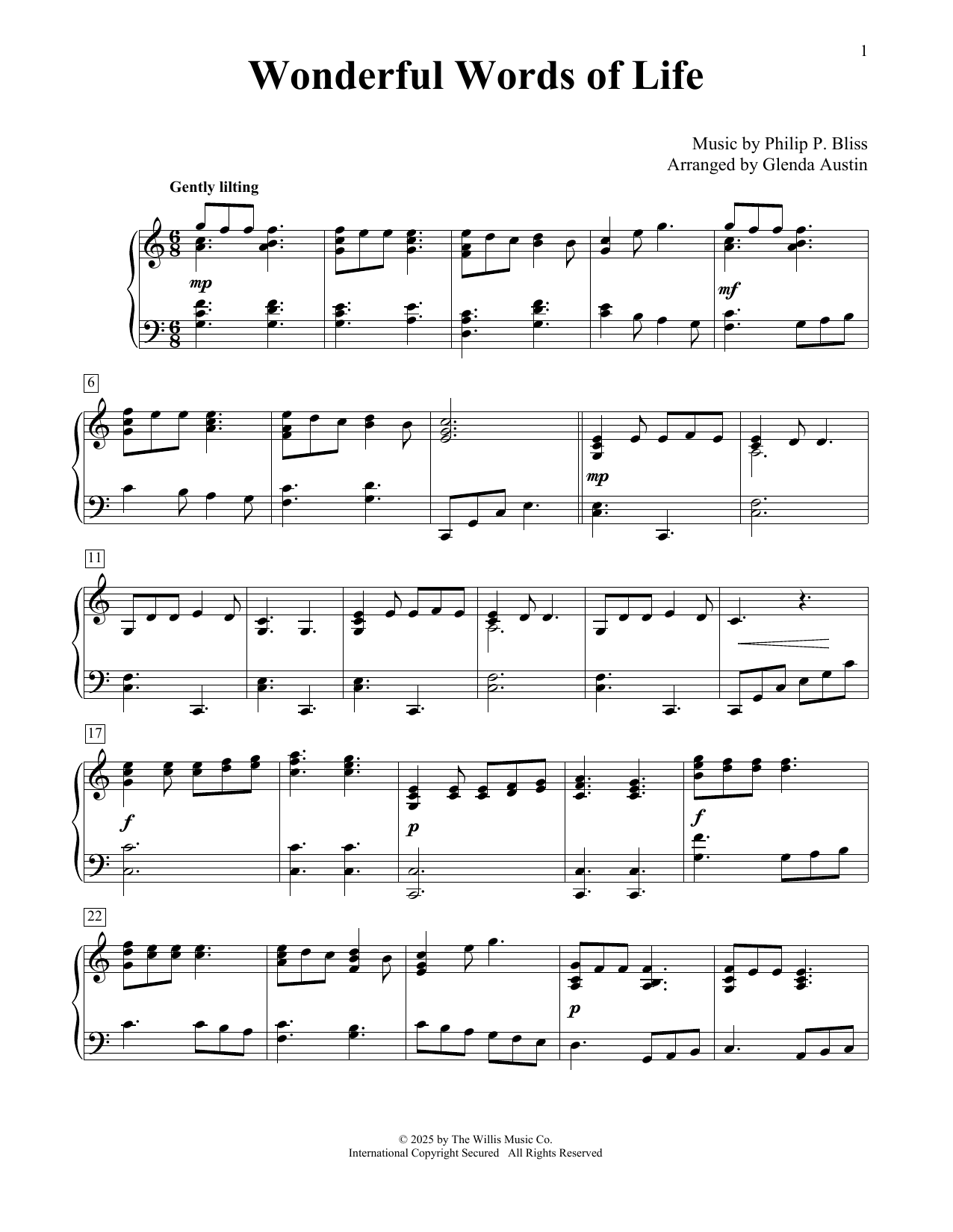 Philip P. Bliss Wonderful Words Of Life (arr. Glenda Austin) Sheet Music Notes & Chords for Educational Piano - Download or Print PDF