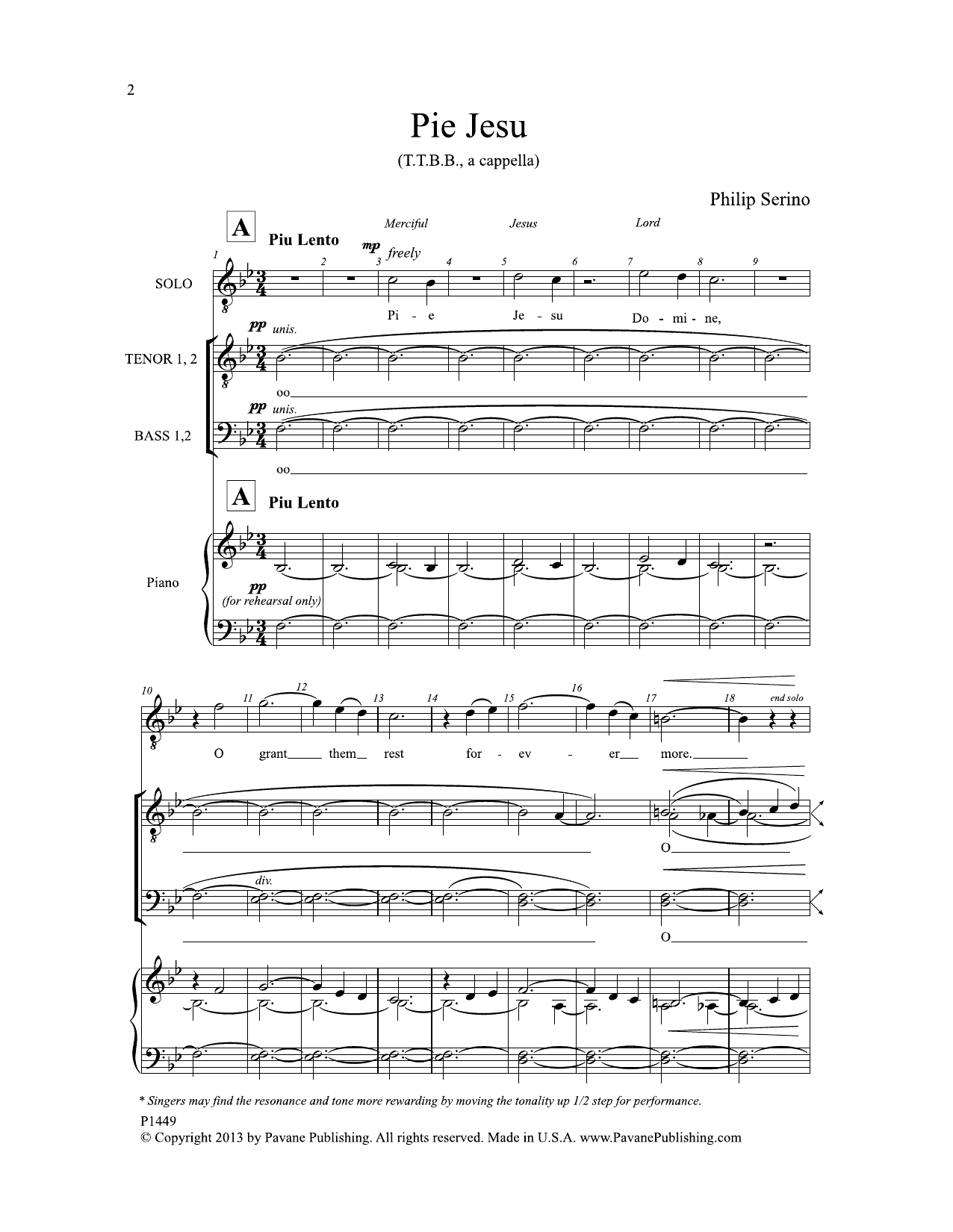 Philip Serino Pie Jesu Sheet Music Notes & Chords for Choral - Download or Print PDF