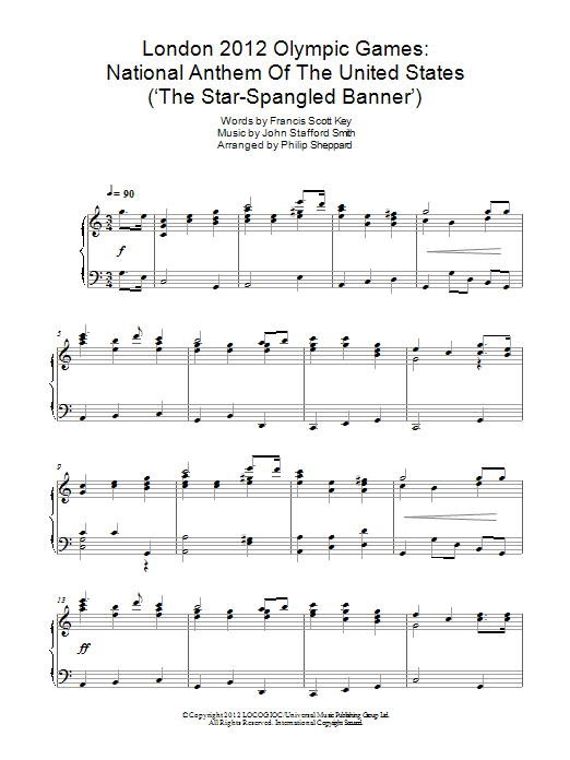 Philip Sheppard London 2012 Olympic Games: National Anthem Of The United States ('The Star-Spangled Banner') Sheet Music Notes & Chords for Piano - Download or Print PDF