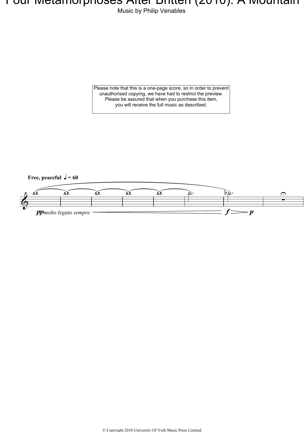 Philip Venables Four Metamorphoses After Britten (2010): A Mountain Sheet Music Notes & Chords for Oboe - Download or Print PDF