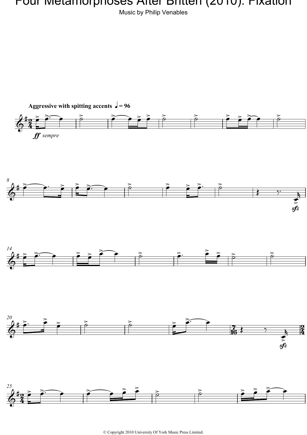 Philip Venables Four Metamorphoses After Britten (2010): Fixation Sheet Music Notes & Chords for Oboe - Download or Print PDF