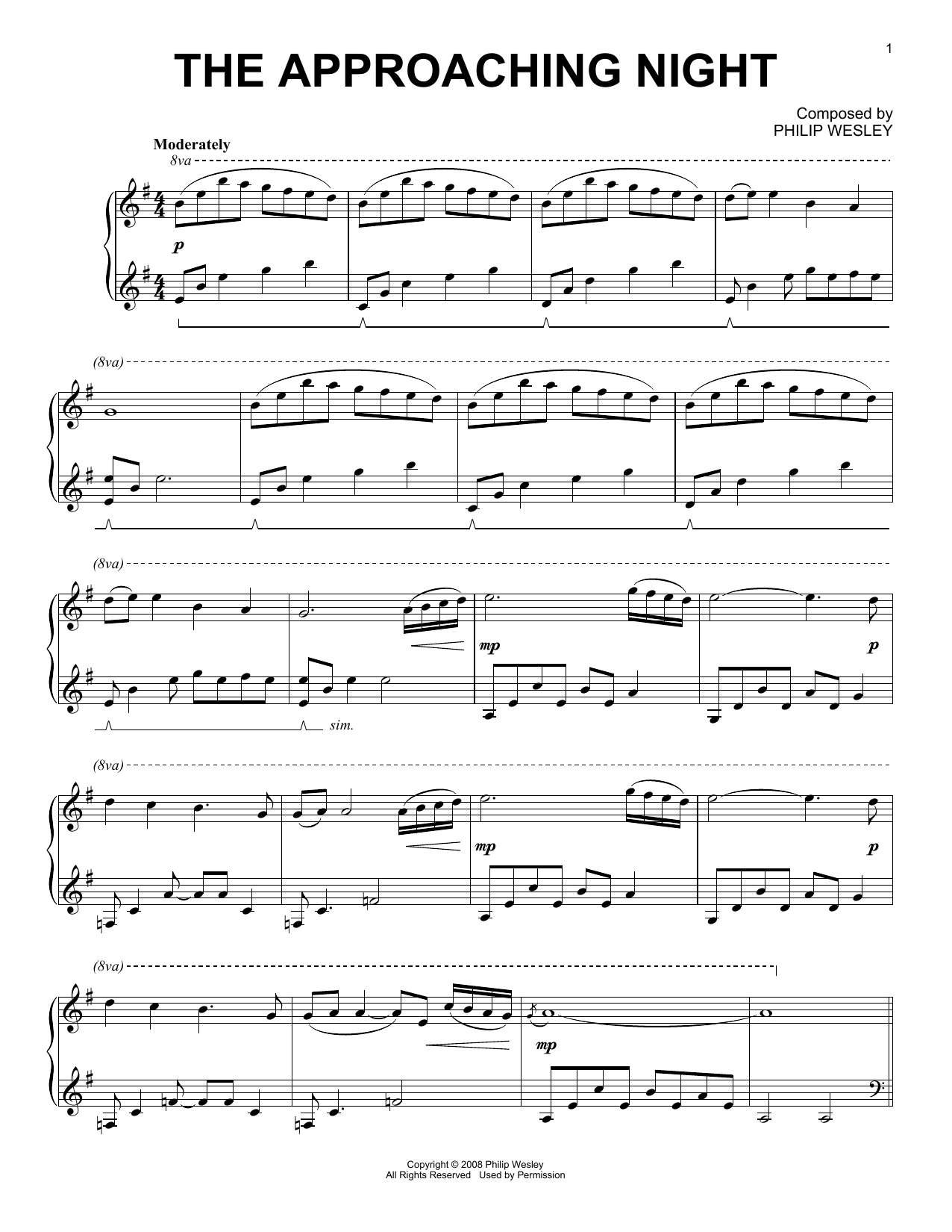 Philip Wesley The Approaching Night Sheet Music Notes & Chords for Piano Solo - Download or Print PDF