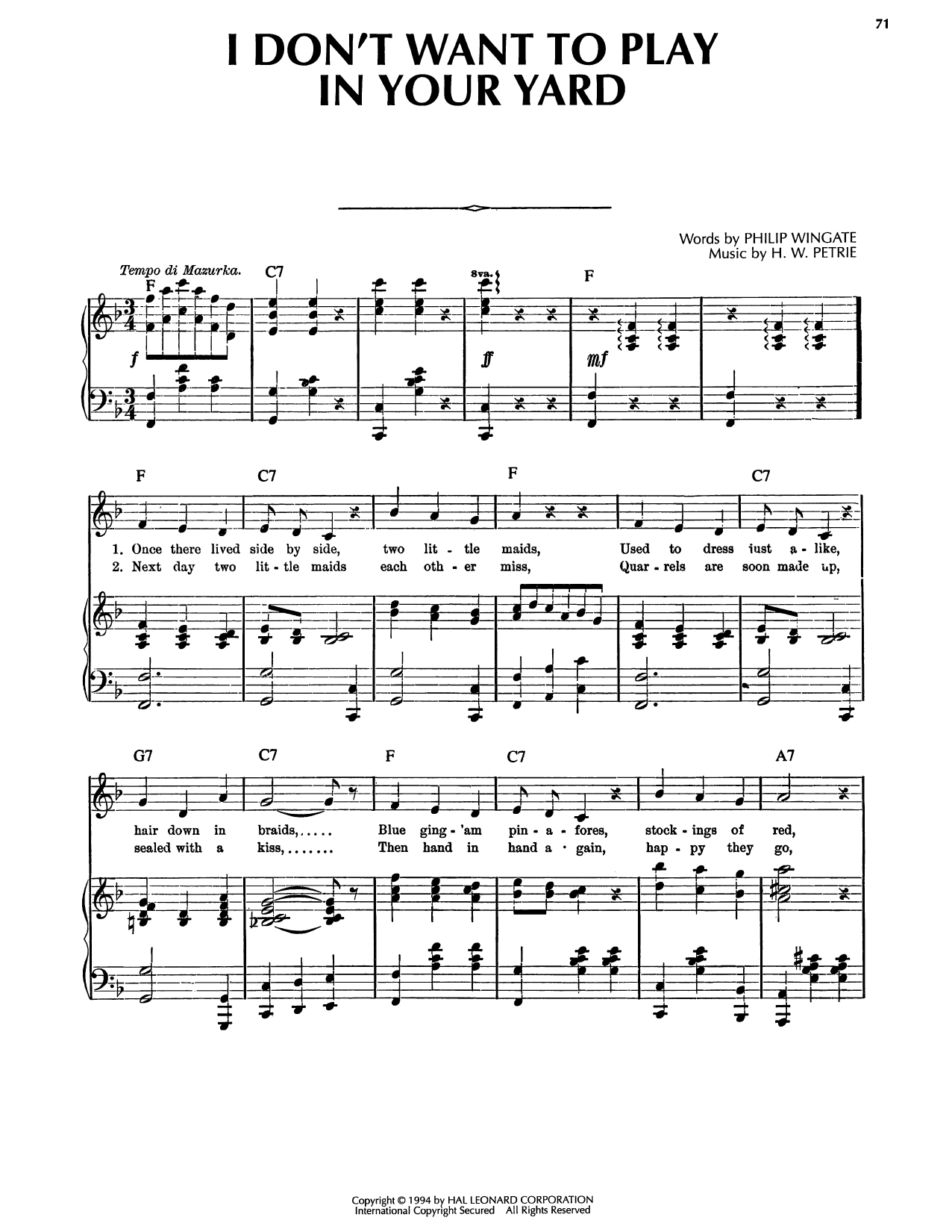 Philip Wingate I Don't Want To Play In Your Yard Sheet Music Notes & Chords for Piano, Vocal & Guitar Chords (Right-Hand Melody) - Download or Print PDF