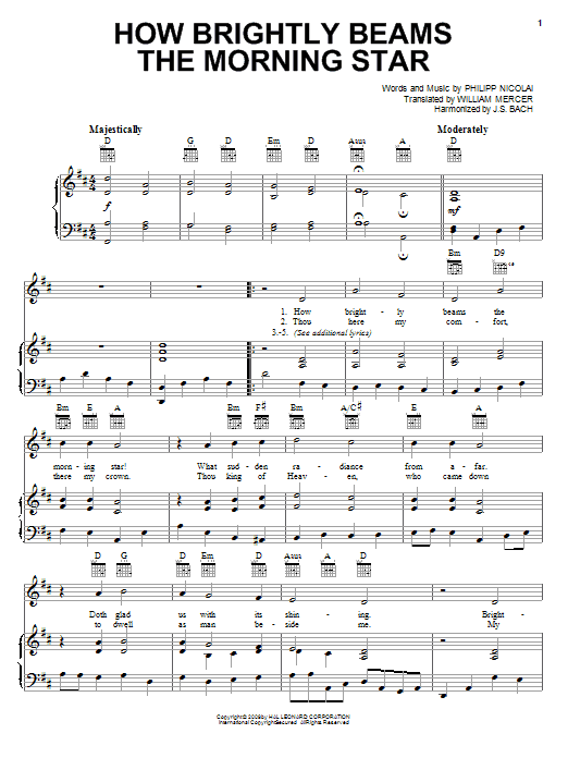 Philipp Nicolai How Brightly Beams The Morning Star Sheet Music Notes & Chords for Piano, Vocal & Guitar (Right-Hand Melody) - Download or Print PDF