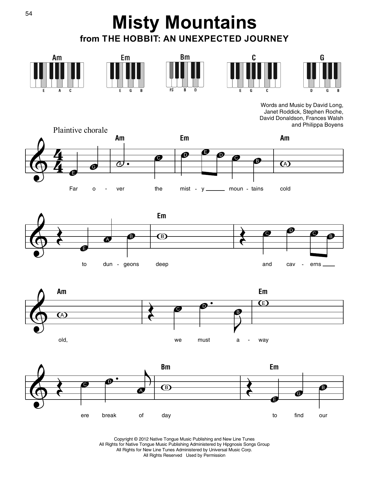 Philippa Boyens Misty Mountains (from The Hobbit: An Unexpected Journey) Sheet Music Notes & Chords for Super Easy Piano - Download or Print PDF