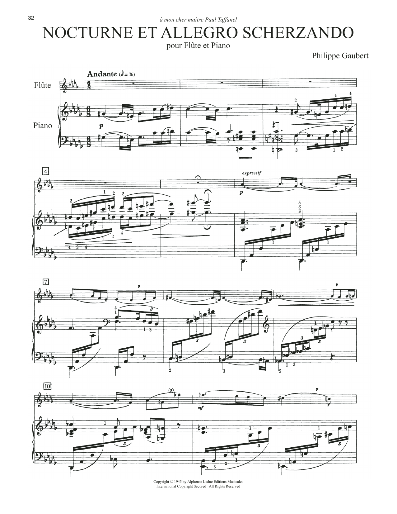 Philippe Gaubert Nocturne Et Allegro Scherzando Sheet Music Notes & Chords for Flute and Piano - Download or Print PDF