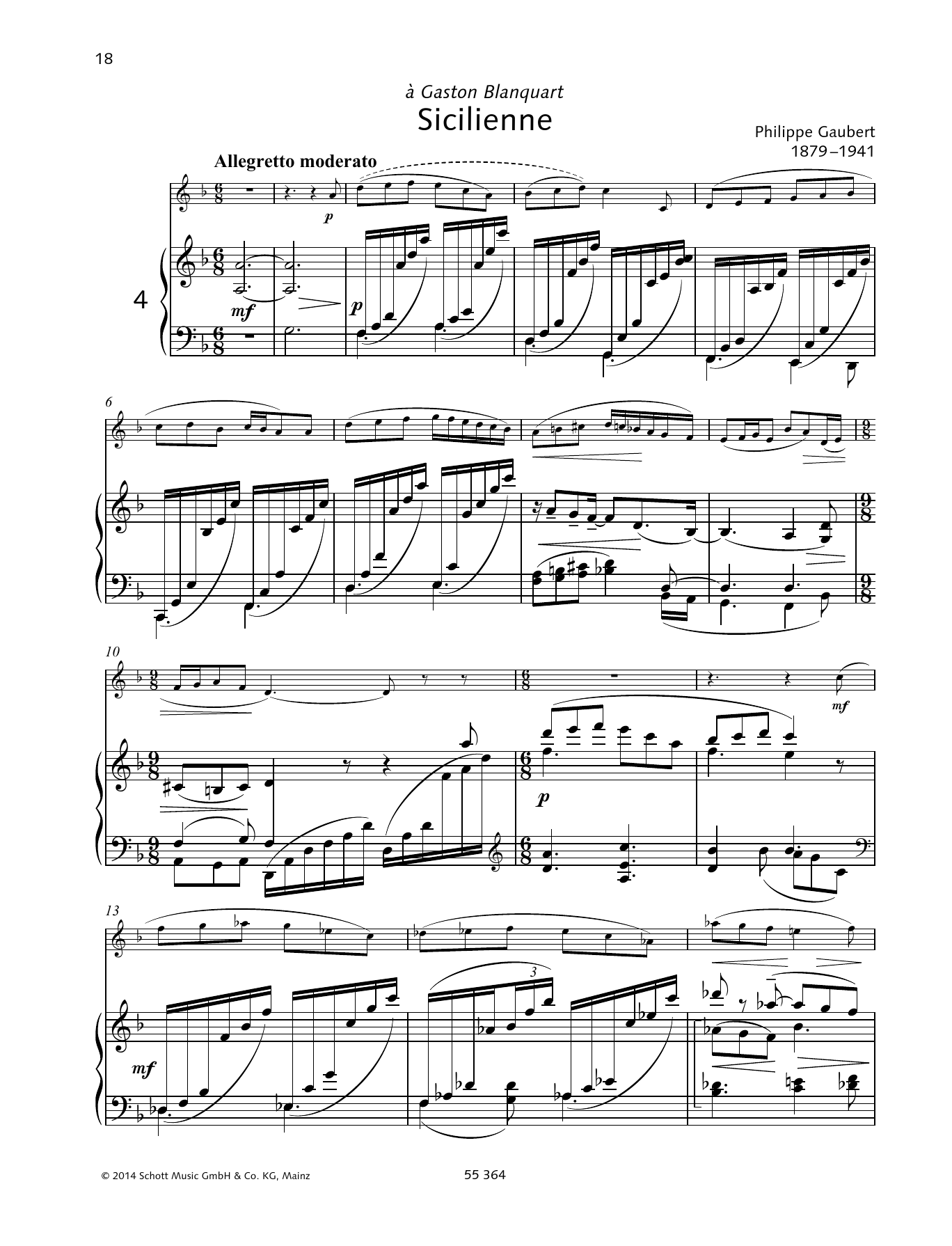 Philippe Gaubert Sicilienne Sheet Music Notes & Chords for Woodwind Solo - Download or Print PDF