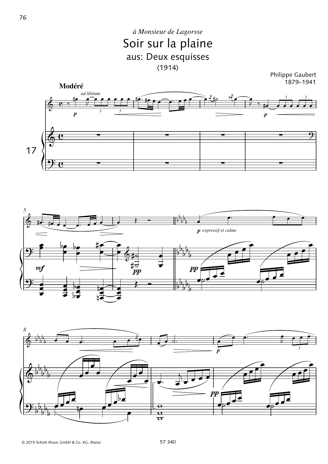 Philippe Gaubert Soir sur la plaine Sheet Music Notes & Chords for Woodwind Solo - Download or Print PDF