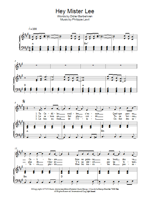 Philippe Lavil Hey Mister Lee Sheet Music Notes & Chords for Piano & Vocal - Download or Print PDF