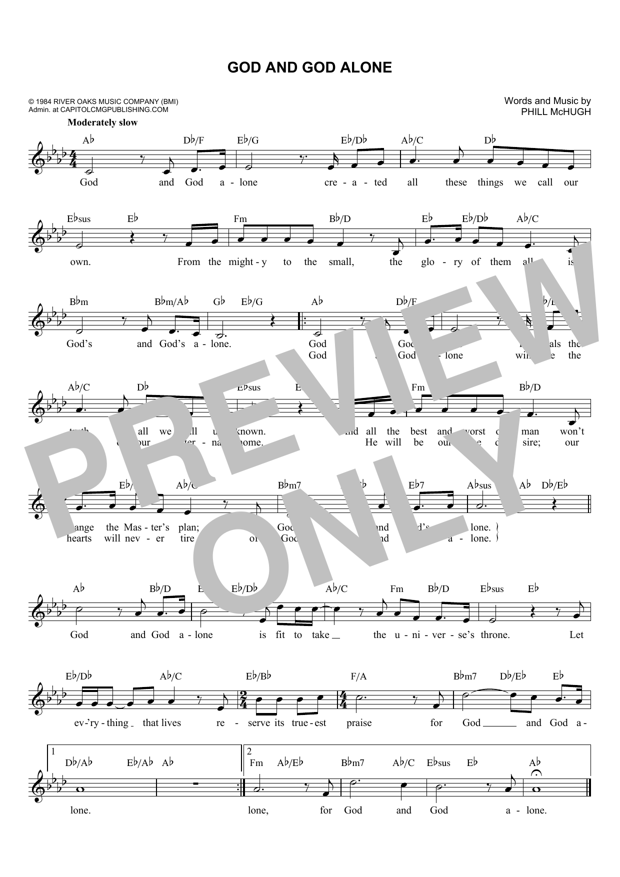 Phill McHugh God And God Alone Sheet Music Notes & Chords for Melody Line, Lyrics & Chords - Download or Print PDF