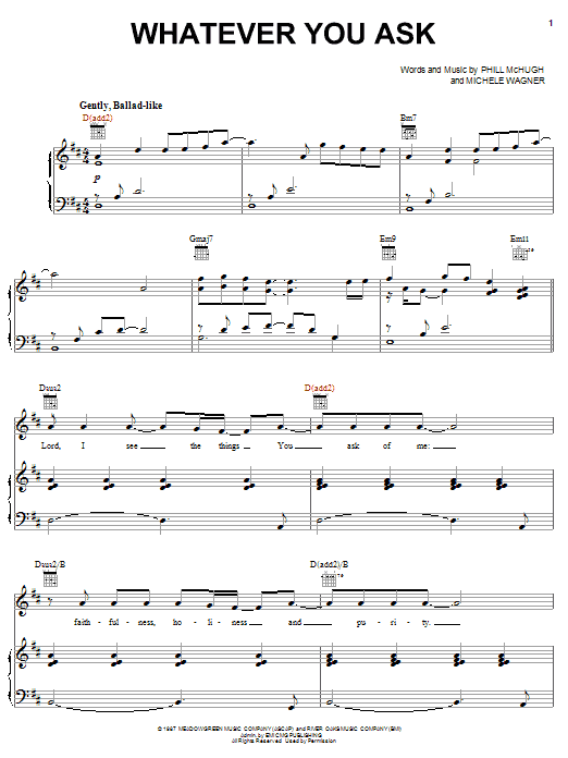 Phill McHugh Whatever You Ask Sheet Music Notes & Chords for Piano, Vocal & Guitar (Right-Hand Melody) - Download or Print PDF