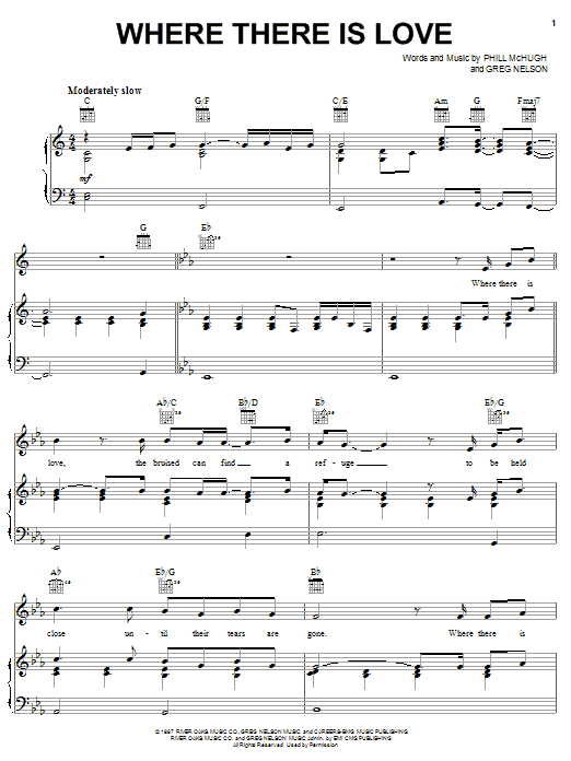 Phill McHugh Where There Is Love Sheet Music Notes & Chords for Piano, Vocal & Guitar (Right-Hand Melody) - Download or Print PDF