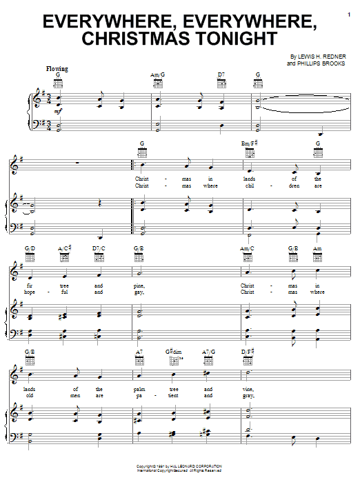 Phillip Brooks Everywhere, Everywhere, Christmas Tonight Sheet Music Notes & Chords for Piano, Vocal & Guitar (Right-Hand Melody) - Download or Print PDF Phillip Brooks Everywhere, Everywhere, Christmas Tonight Sheet Music Notes & Chords for Piano, Vocal & Guitar (Right-Hand Melody) - Download or Print PDF