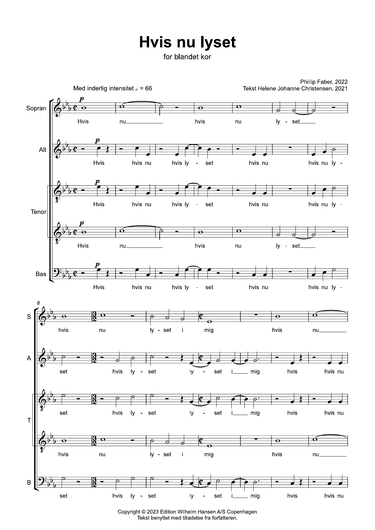 Phillip Faber Hvis Nu Lyset (SATTB) Sheet Music Notes & Chords for Choir - Download or Print PDF