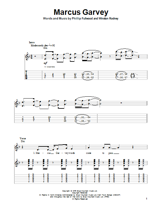 Phillip Fullwood Marcus Garvey Sheet Music Notes & Chords for Guitar Tab Play-Along - Download or Print PDF