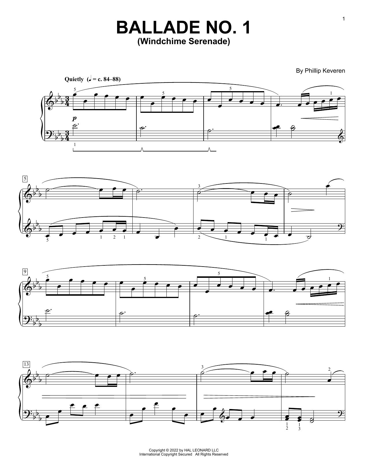 Phillip Keveren Ballade No. 1 (Windchime Serenade) Sheet Music Notes & Chords for Piano Solo - Download or Print PDF
