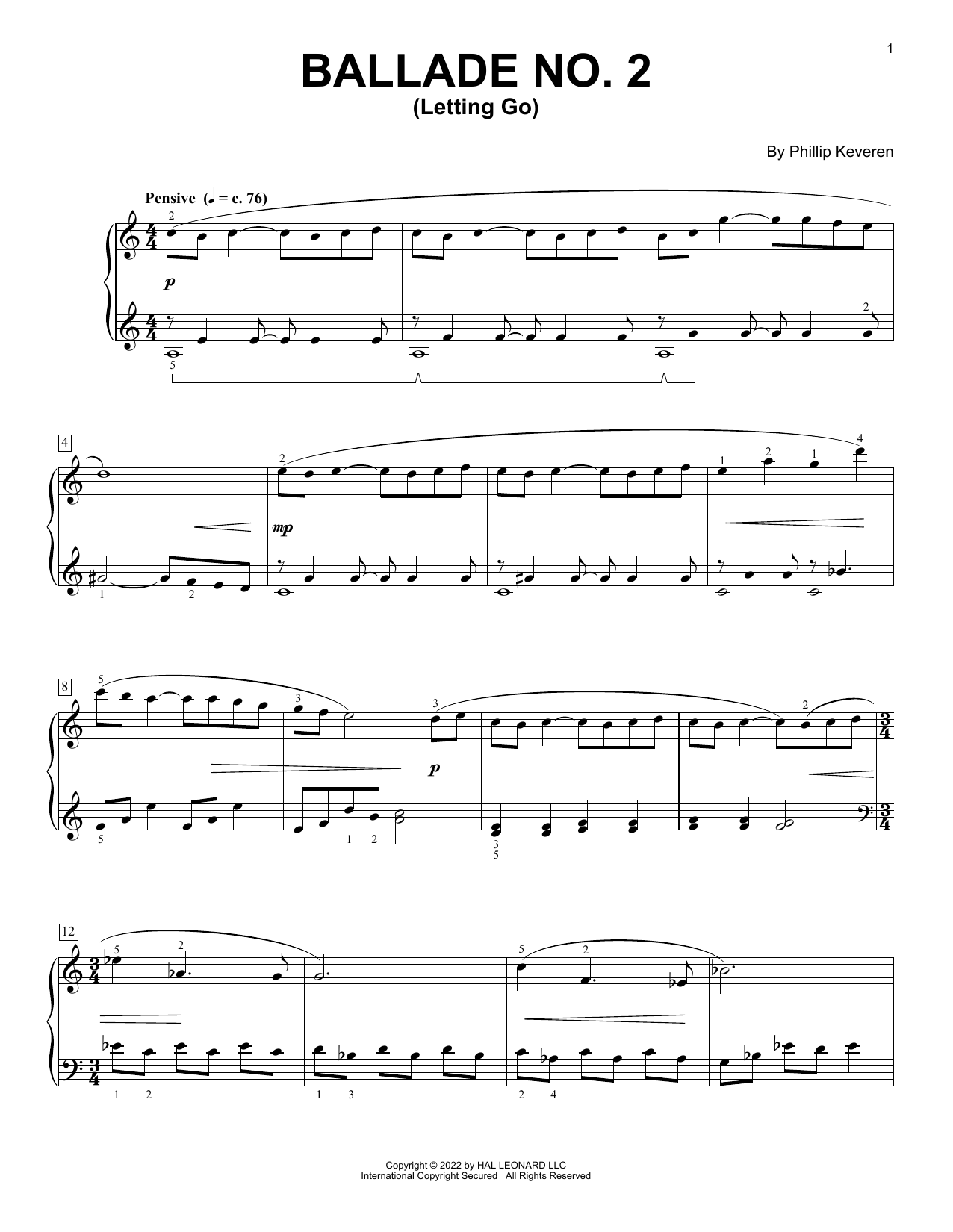 Phillip Keveren Ballade No. 2 (Letting Go) Sheet Music Notes & Chords for Piano Solo - Download or Print PDF