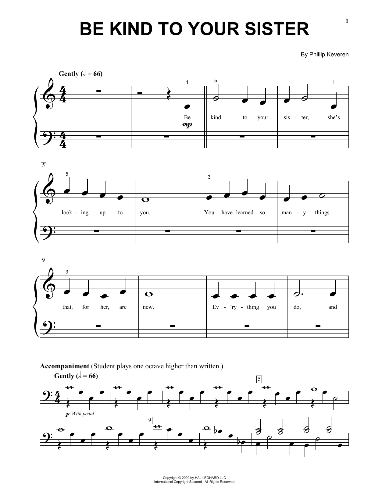 Phillip Keveren Be Kind To Your Sister Sheet Music Notes & Chords for Big Note Piano - Download or Print PDF