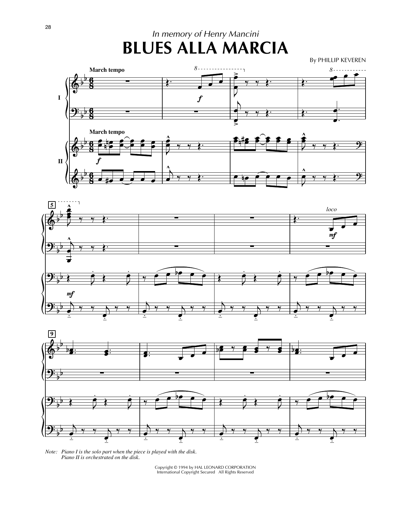 Phillip Keveren Blues Alla Marcia (from Presto Scherzo) (for 2 pianos) Sheet Music Notes & Chords for Piano Duet - Download or Print PDF