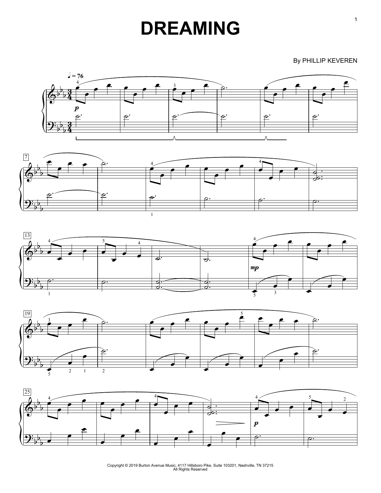 Phillip Keveren Dreaming Sheet Music Notes & Chords for Piano Solo - Download or Print PDF