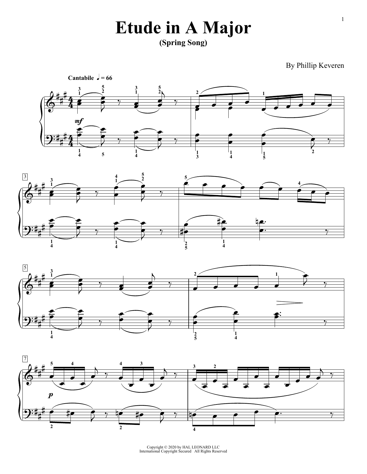 Phillip Keveren Etude In A Major (Spring Song) Sheet Music Notes & Chords for Piano Solo - Download or Print PDF