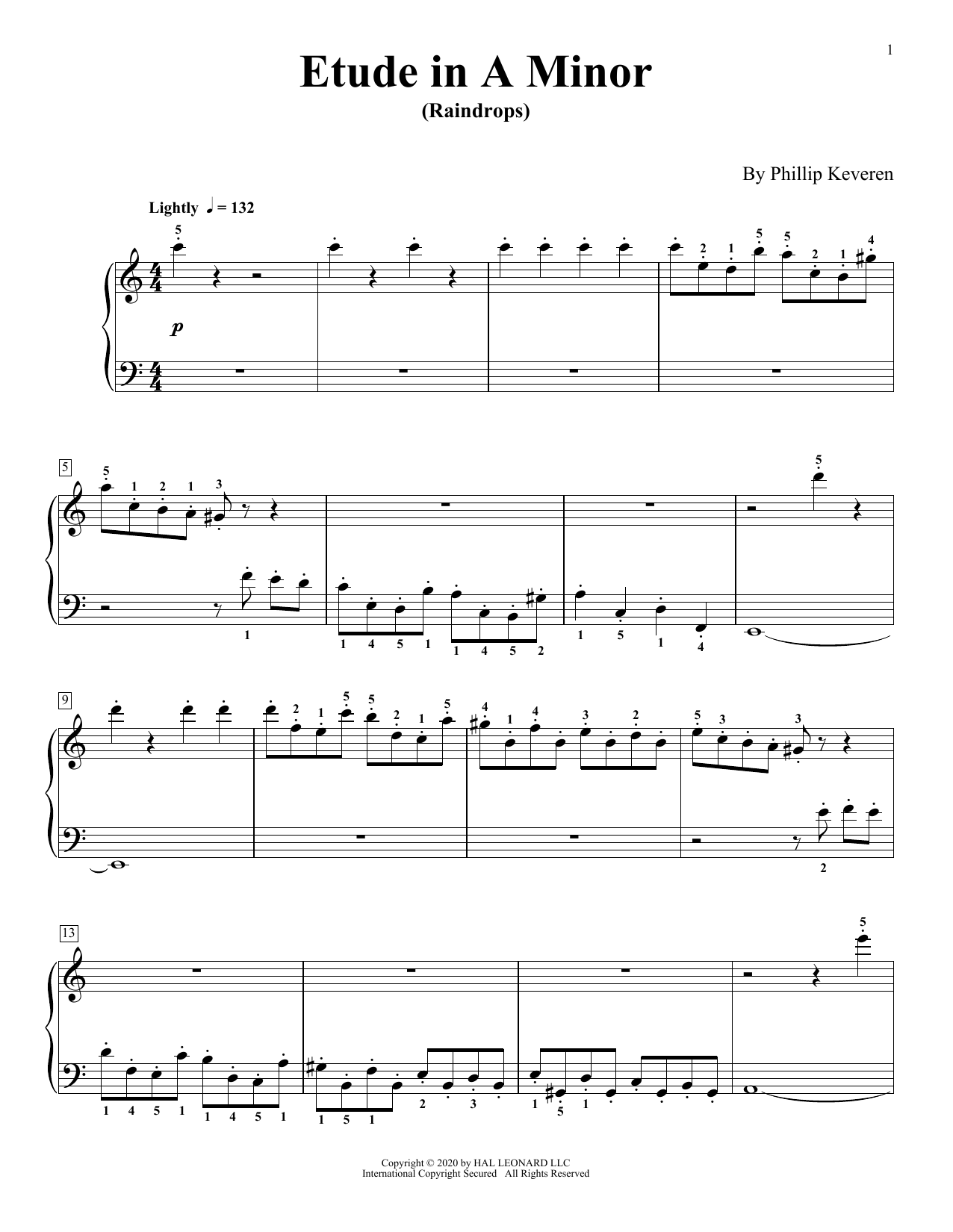 Phillip Keveren Etude In A Minor (Raindrops) Sheet Music Notes & Chords for Piano Solo - Download or Print PDF