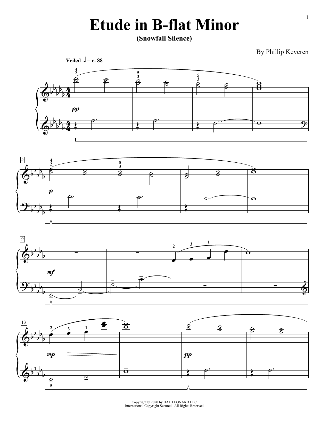 Phillip Keveren Etude In B-Flat Minor (Snowfall Silence) Sheet Music Notes & Chords for Piano Solo - Download or Print PDF