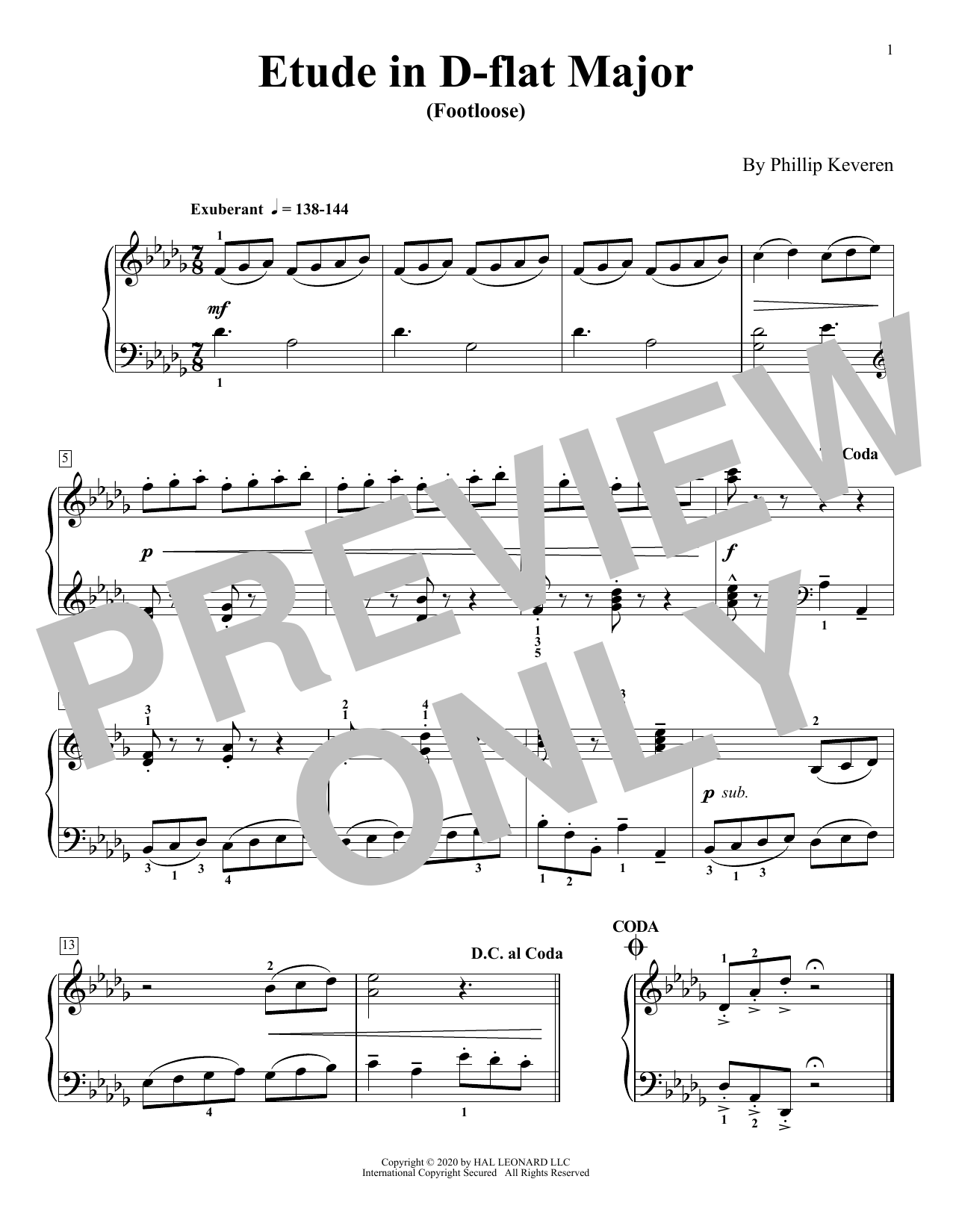 Phillip Keveren Etude In D-Flat Major (Footloose) Sheet Music Notes & Chords for Piano Solo - Download or Print PDF