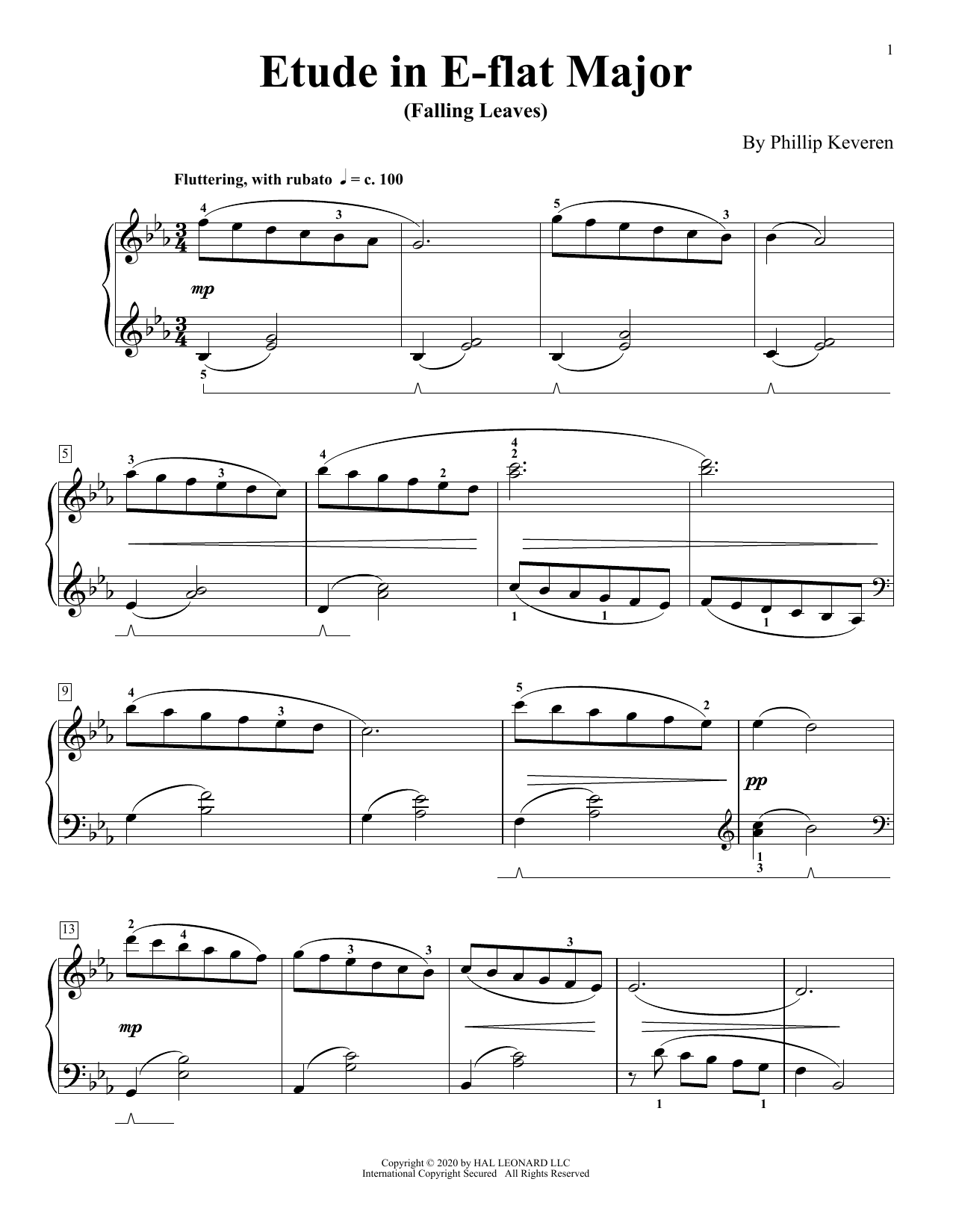 Phillip Keveren Etude In E-Flat Major (Falling Leaves) Sheet Music Notes & Chords for Piano Solo - Download or Print PDF