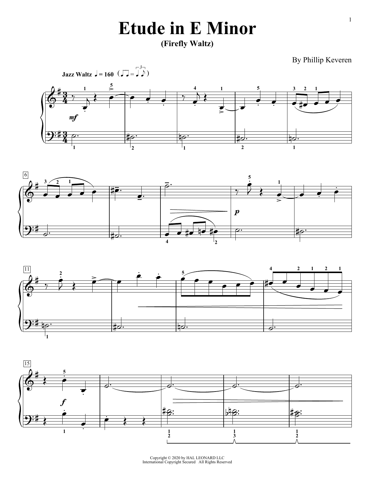 Phillip Keveren Etude In E Minor (Firefly Waltz) Sheet Music Notes & Chords for Piano Solo - Download or Print PDF