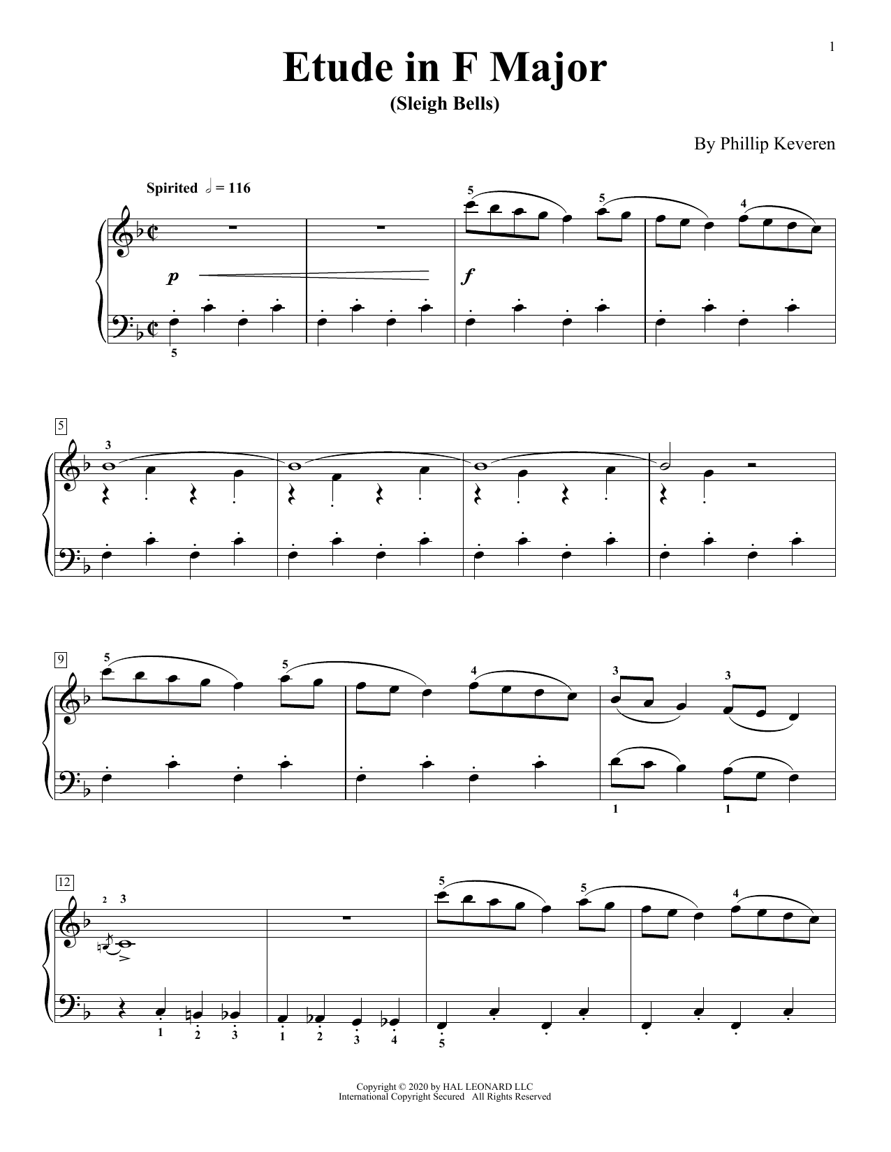 Phillip Keveren Etude In F Major (Sleigh Bells) Sheet Music Notes & Chords for Piano Solo - Download or Print PDF