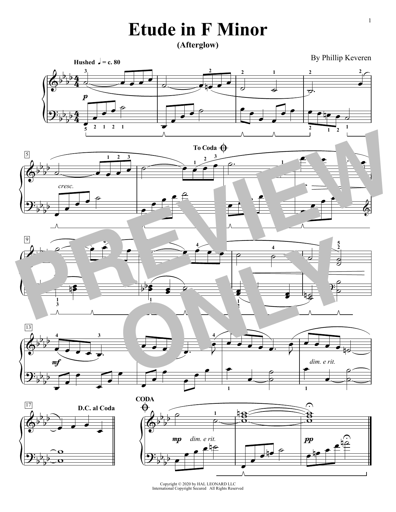 Phillip Keveren Etude In F Minor (Afterglow) Sheet Music Notes & Chords for Piano Solo - Download or Print PDF