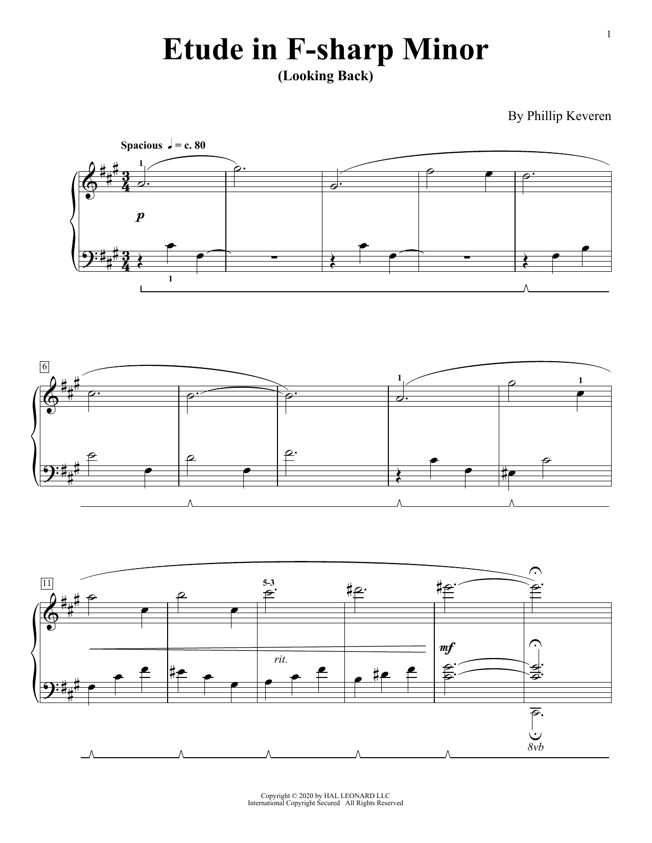 Phillip Keveren Etude In F-Sharp Minor (Looking Back) Sheet Music Notes & Chords for Piano Solo - Download or Print PDF