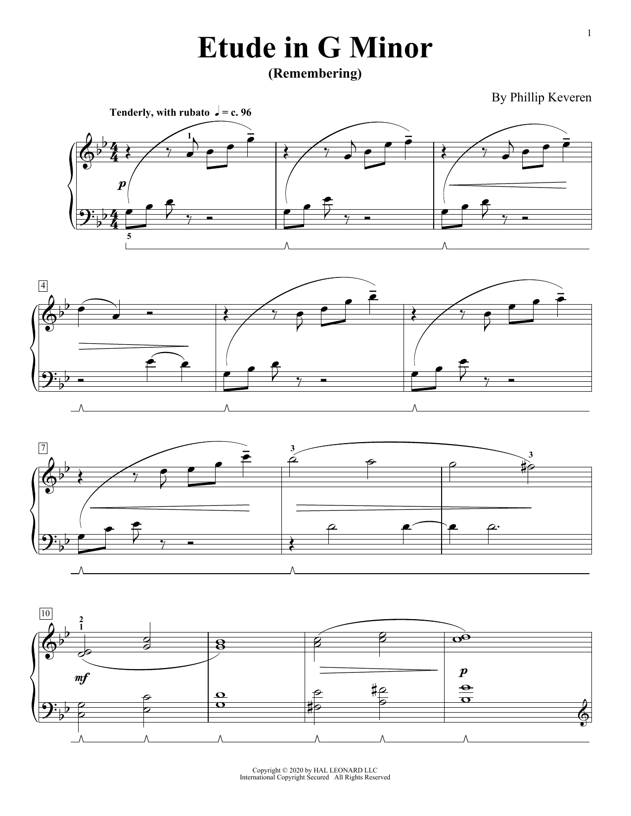 Phillip Keveren Etude In G Minor (Remembering) Sheet Music Notes & Chords for Piano Solo - Download or Print PDF