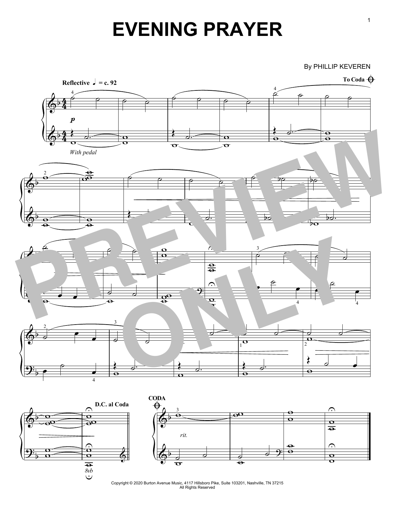 Phillip Keveren Evening Prayer Sheet Music Notes & Chords for Piano Solo - Download or Print PDF