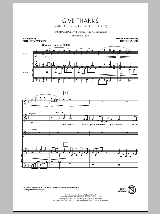 Phillip Keveren Give Thanks (with O Come Let Us Adore Him) Sheet Music Notes & Chords for SAB - Download or Print PDF