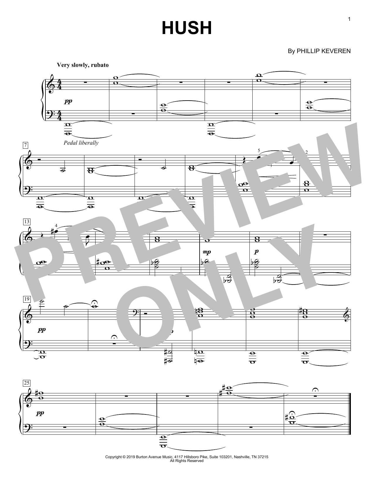 Phillip Keveren Hush Sheet Music Notes & Chords for Piano Solo - Download or Print PDF