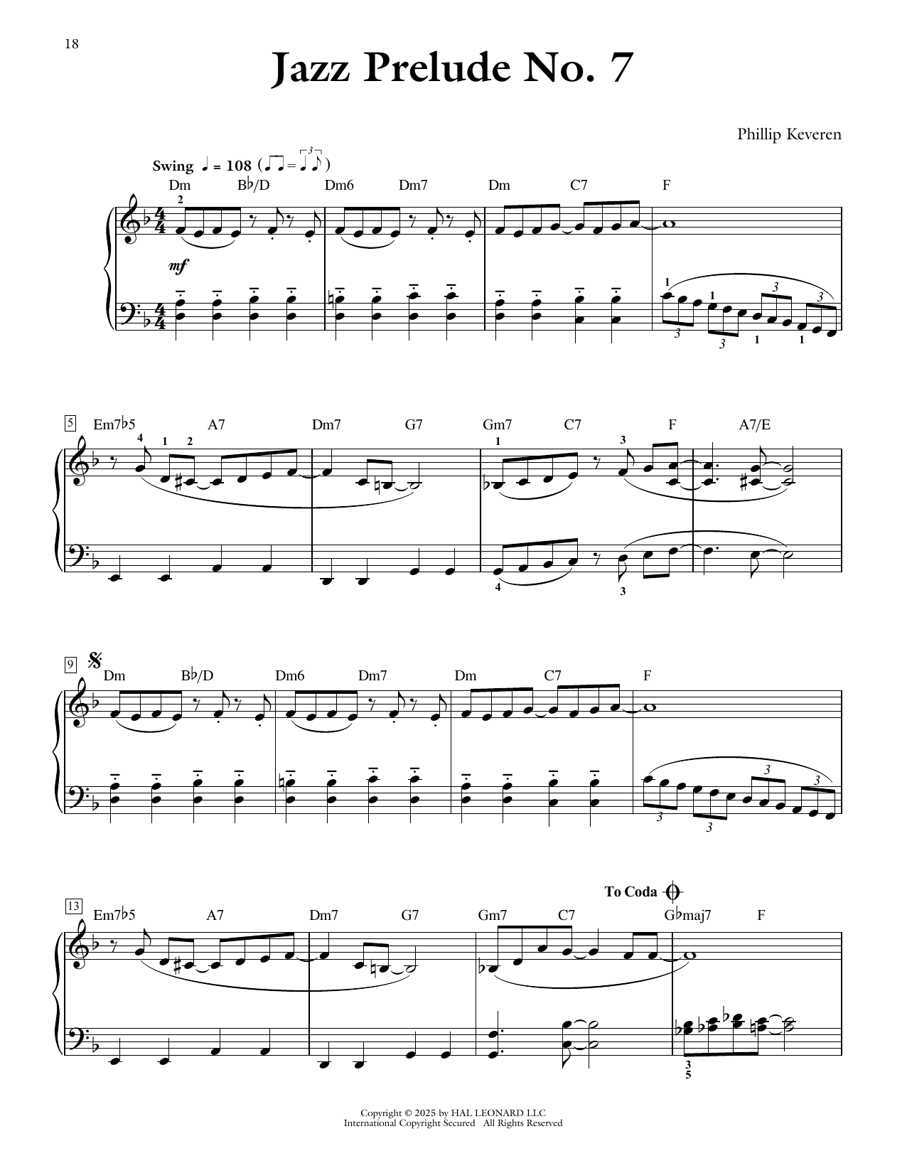 Phillip Keveren Jazz Prelude No. 7 Sheet Music Notes & Chords for Piano Solo - Download or Print PDF
