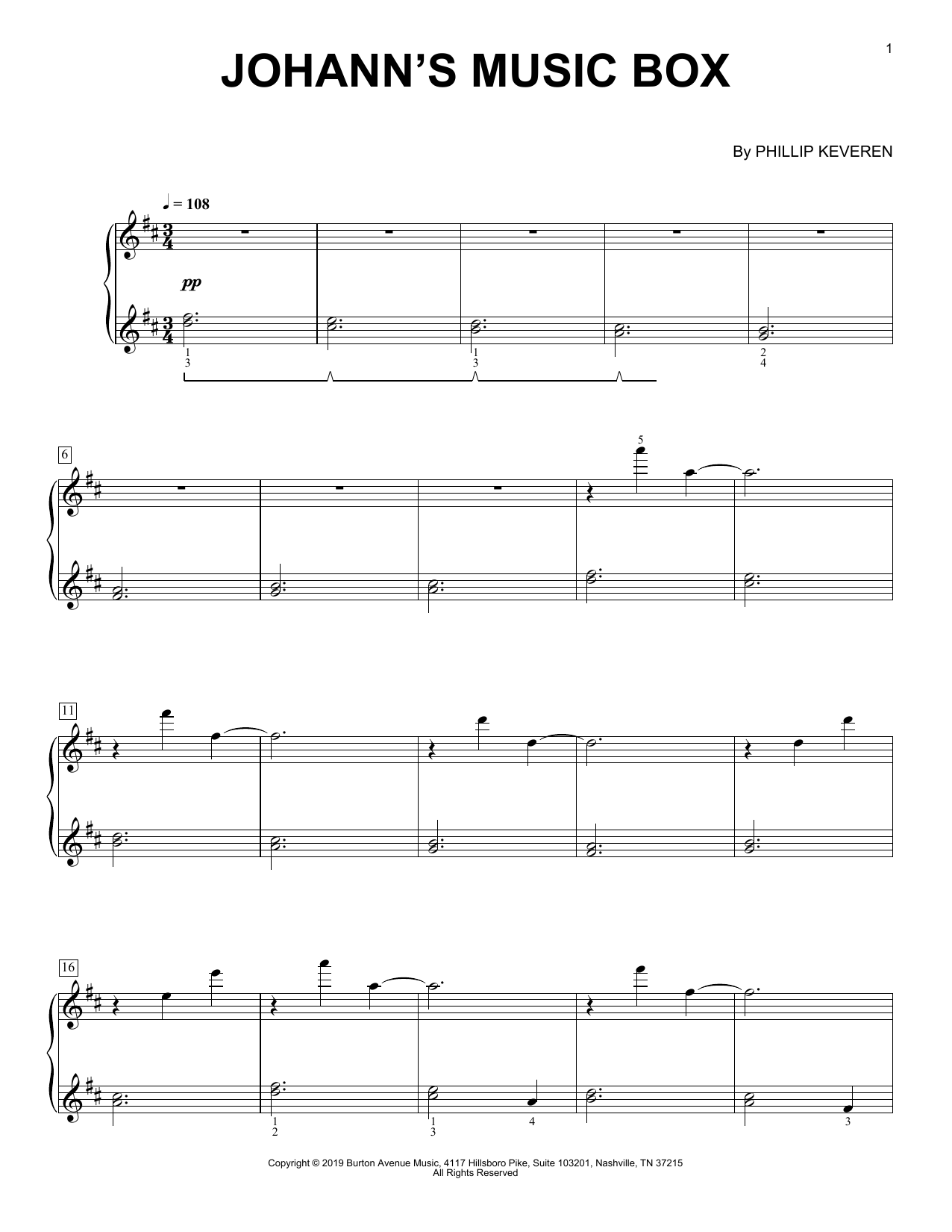 Phillip Keveren Johann's Music Box Sheet Music Notes & Chords for Piano Solo - Download or Print PDF