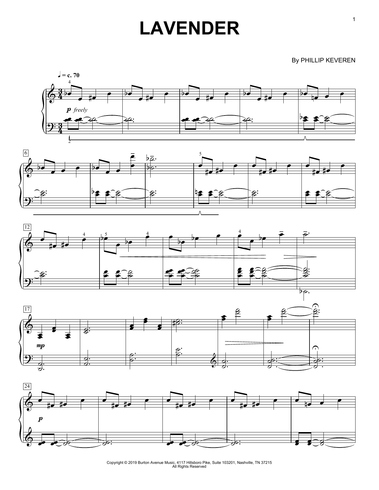 Phillip Keveren Lavender Sheet Music Notes & Chords for Piano Solo - Download or Print PDF