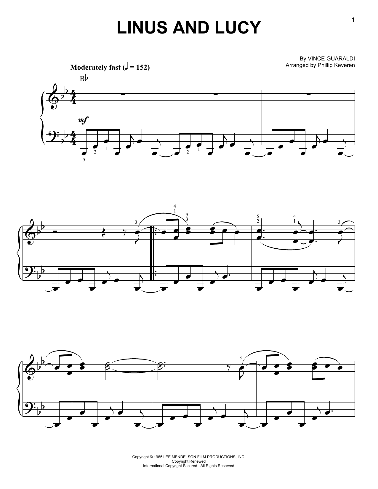 Phillip Keveren Linus And Lucy Sheet Music Notes & Chords for Easy Piano - Download or Print PDF