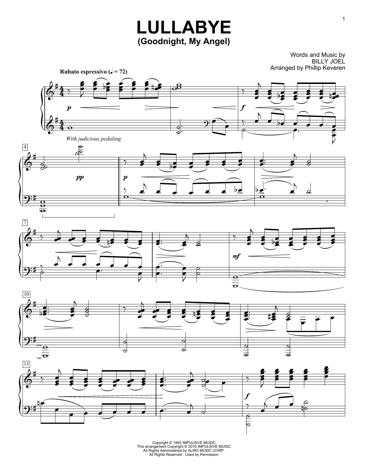 Phillip Keveren Lullabye (Goodnight, My Angel) [Classical version] (arr. Phillip Keveren) Sheet Music Notes & Chords for Piano - Download or Print PDF
